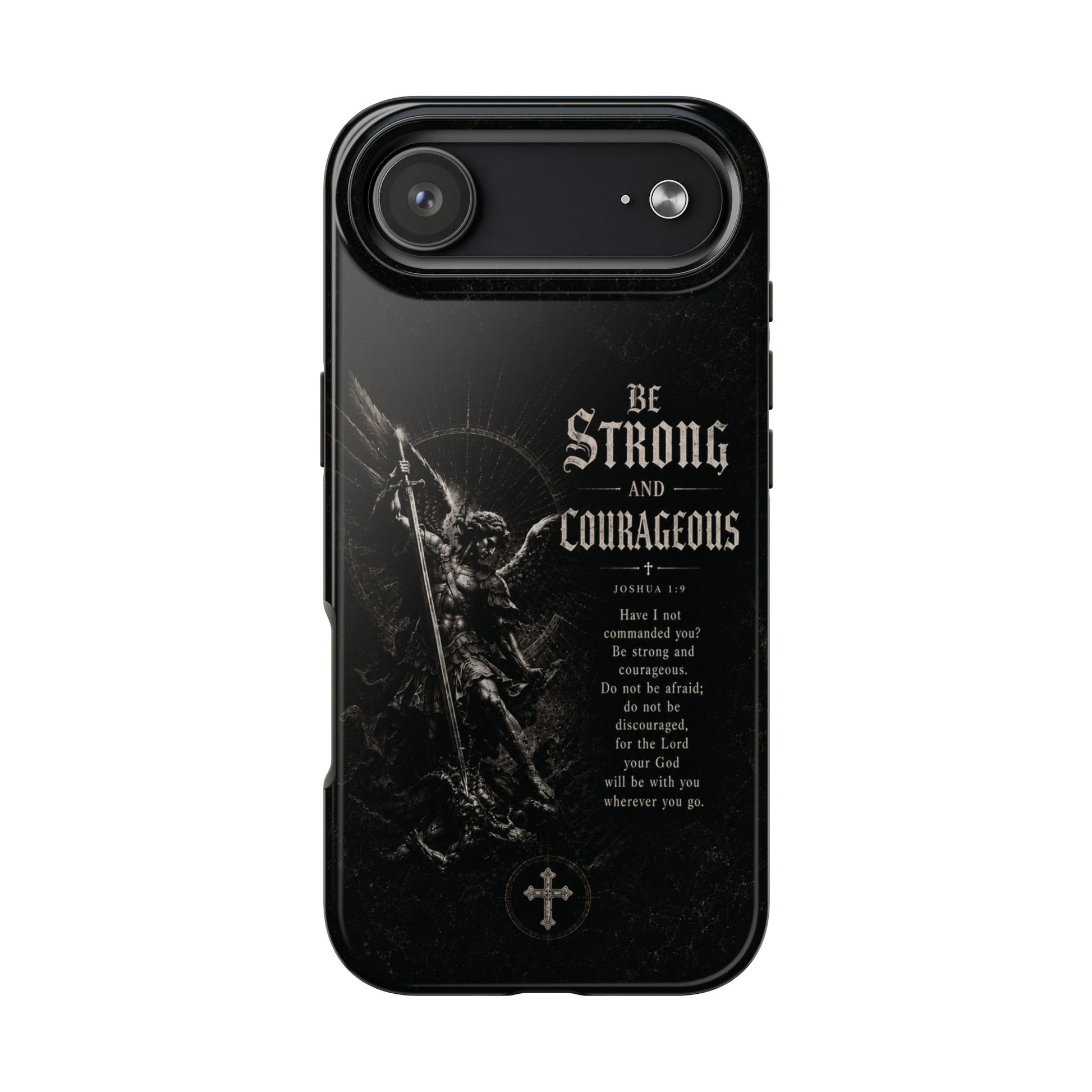 Be Strong and Courageous — Joshua 1:9 Christian phone case on iPhone 17 Air